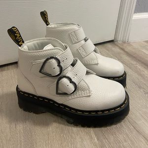 White Devon Heart Platform Doc Martens